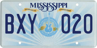 MS license plate BXY020