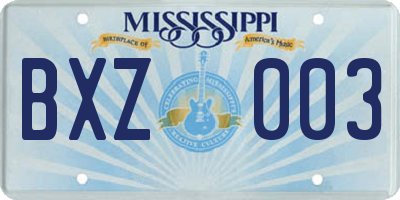 MS license plate BXZ003