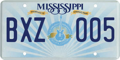 MS license plate BXZ005