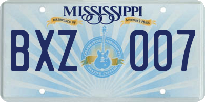 MS license plate BXZ007