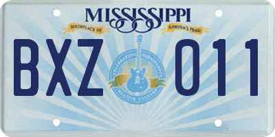 MS license plate BXZ011