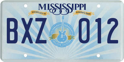 MS license plate BXZ012