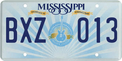 MS license plate BXZ013