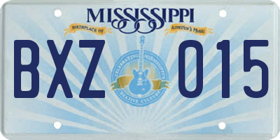 MS license plate BXZ015