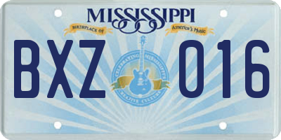 MS license plate BXZ016
