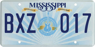 MS license plate BXZ017
