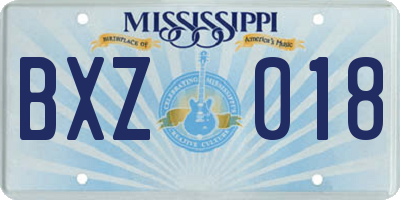 MS license plate BXZ018