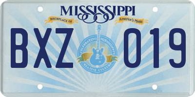 MS license plate BXZ019