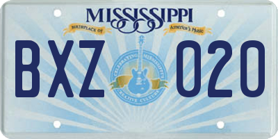 MS license plate BXZ020