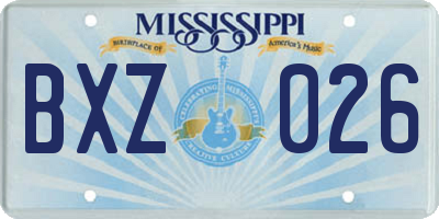 MS license plate BXZ026