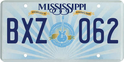 MS license plate BXZ062