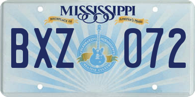MS license plate BXZ072