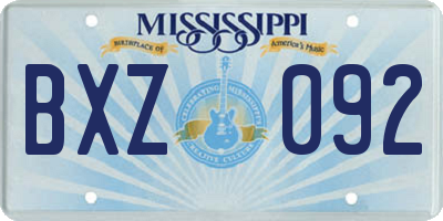 MS license plate BXZ092