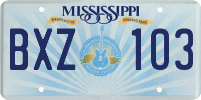 MS license plate BXZ103
