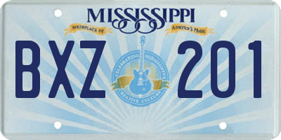 MS license plate BXZ201