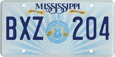 MS license plate BXZ204