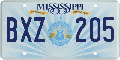 MS license plate BXZ205