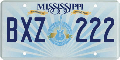 MS license plate BXZ222