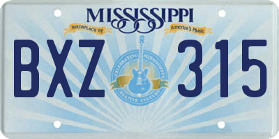 MS license plate BXZ315