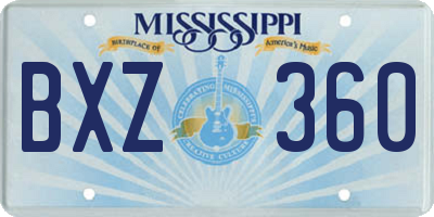 MS license plate BXZ360