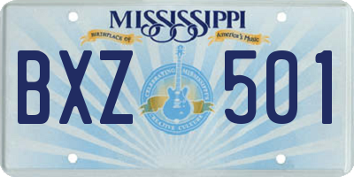 MS license plate BXZ501