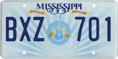 MS license plate BXZ701