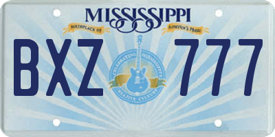 MS license plate BXZ777
