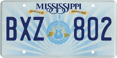 MS license plate BXZ802