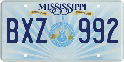 MS license plate BXZ992