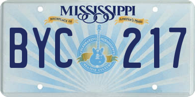 MS license plate BYC217