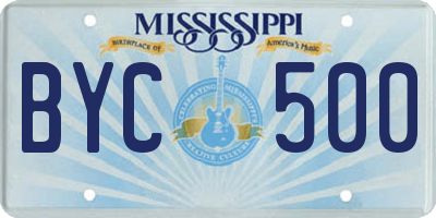 MS license plate BYC500