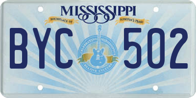 MS license plate BYC502