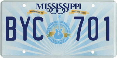 MS license plate BYC701