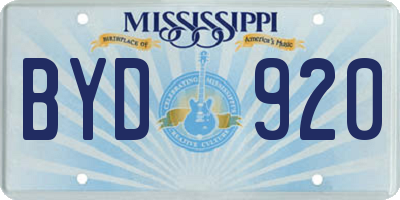 MS license plate BYD920