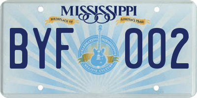 MS license plate BYF002