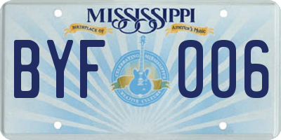 MS license plate BYF006