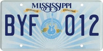 MS license plate BYF012