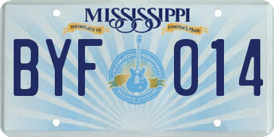 MS license plate BYF014