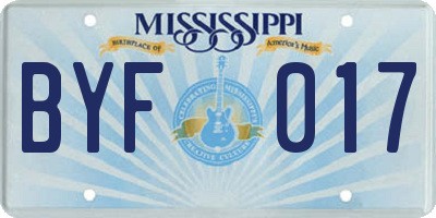 MS license plate BYF017