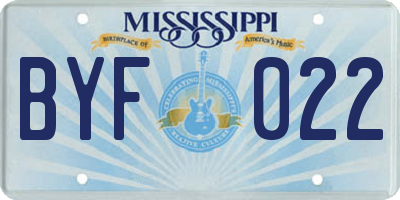 MS license plate BYF022