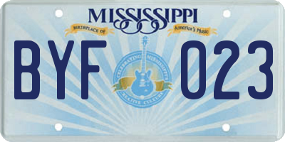MS license plate BYF023