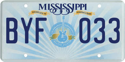 MS license plate BYF033