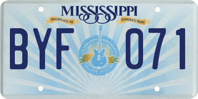 MS license plate BYF071