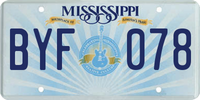 MS license plate BYF078
