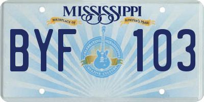 MS license plate BYF103