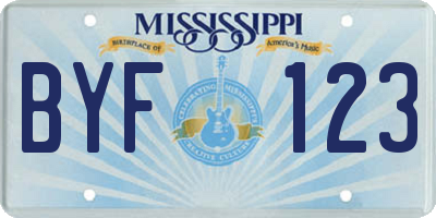 MS license plate BYF123
