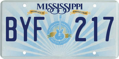 MS license plate BYF217
