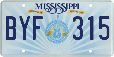 MS license plate BYF315