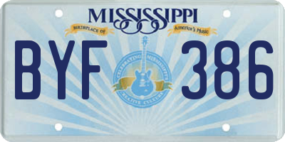 MS license plate BYF386