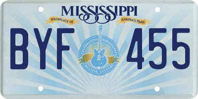 MS license plate BYF455